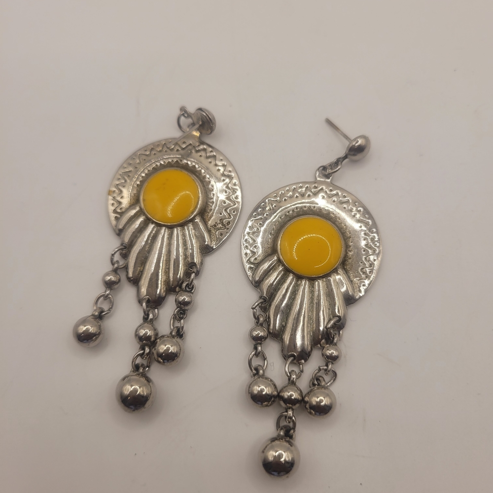 Silver and Yellow Dangle Earrings